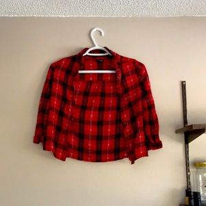 Red plaid button up sweater/shirt
